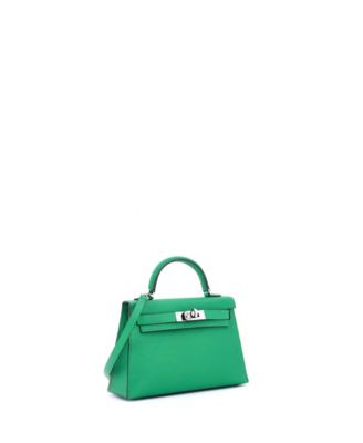 Kelly 20 Handbag Green Chevre Mysore with Palladium Hardware