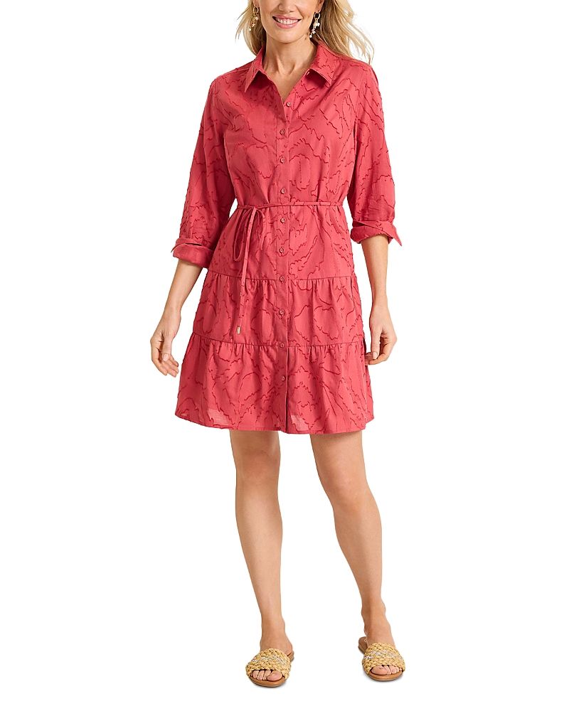 Tommy Bahama Isla Dream Long Sleeve Short Shirt Dress In Red