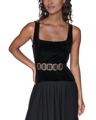 Velvet &amp; Chiffon Midi Dress