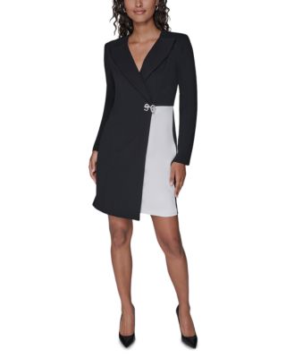 Colorblocked Bow Trim Jacket Dress