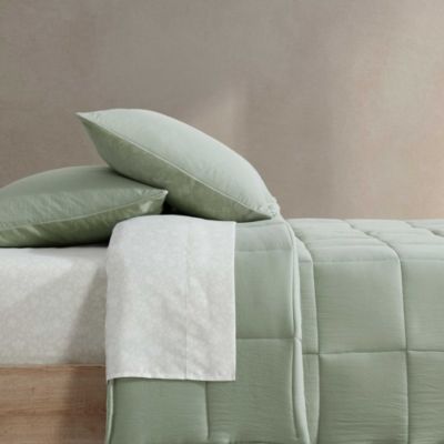 Solid Washed Reversible Plush 7 Piece Comforter Set, Queen