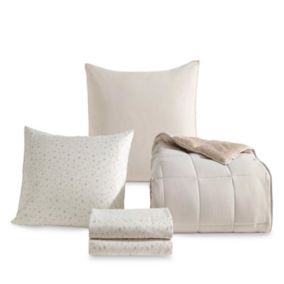 Solid Washed Reversible Plush 5 Piece Comforter Set, Twin/ Twin XL