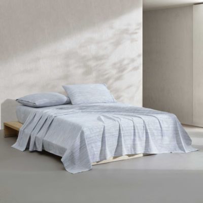 Washed Percale Wavy Stripe 4 Piece Sheet Set, Queen