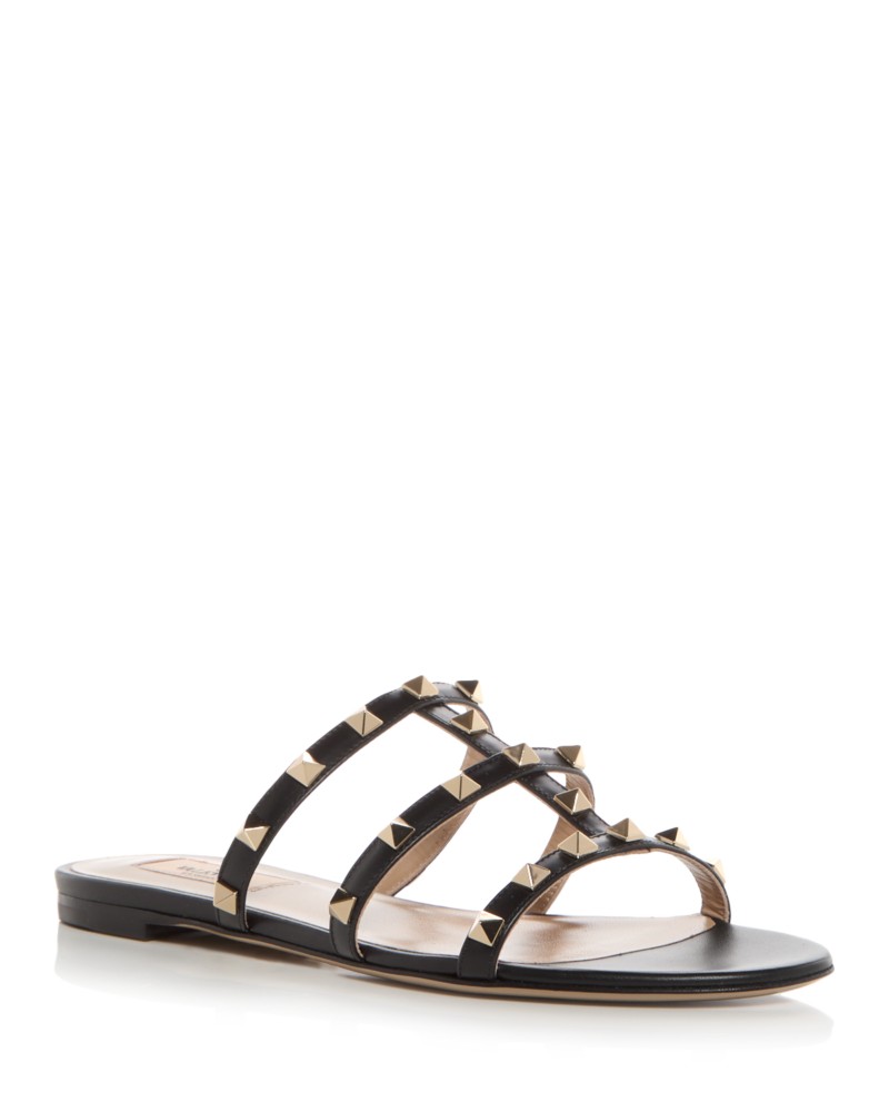 Valentino Garavani Women's Rockstud Slide Sandals in Black/Gold