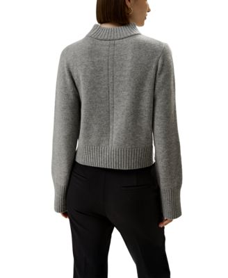 Ribbed Collar and Hemline Wool Cashmere Sweater
