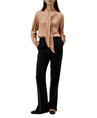 Bat Sleeve Silk Top with Adjustable Neck Tie