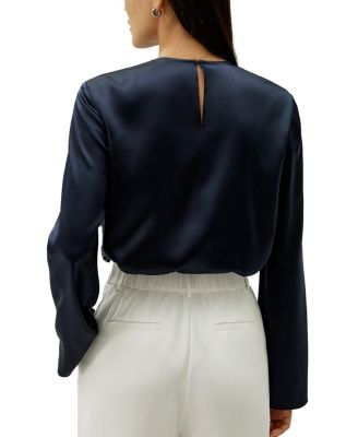 Silk Ruched-Neck Top