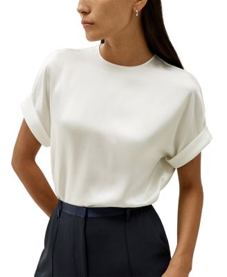 Obliuque Sleeves Round Neck Silk Tee
