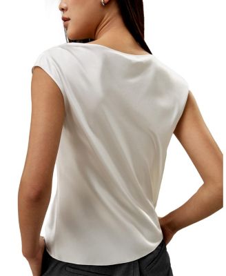 Silk Charmeuse Cowl Neck Top