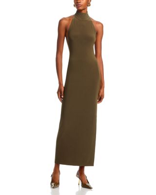 Halter Turtleneck Side Slit Gown