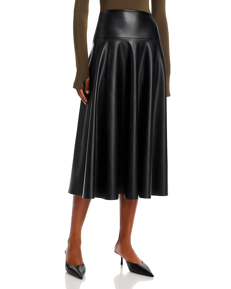 Norma Kamali Faux Leather Midi Skirt In Black