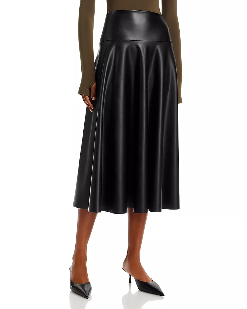 Norma Kamali Faux Leather Midi Skirt