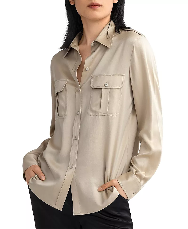Lilysilk Sandwashed Silk Shirt With Epaulettes