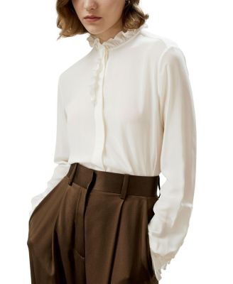 Cr&ecirc;pe de Chine Blouse with Ruffle Edge