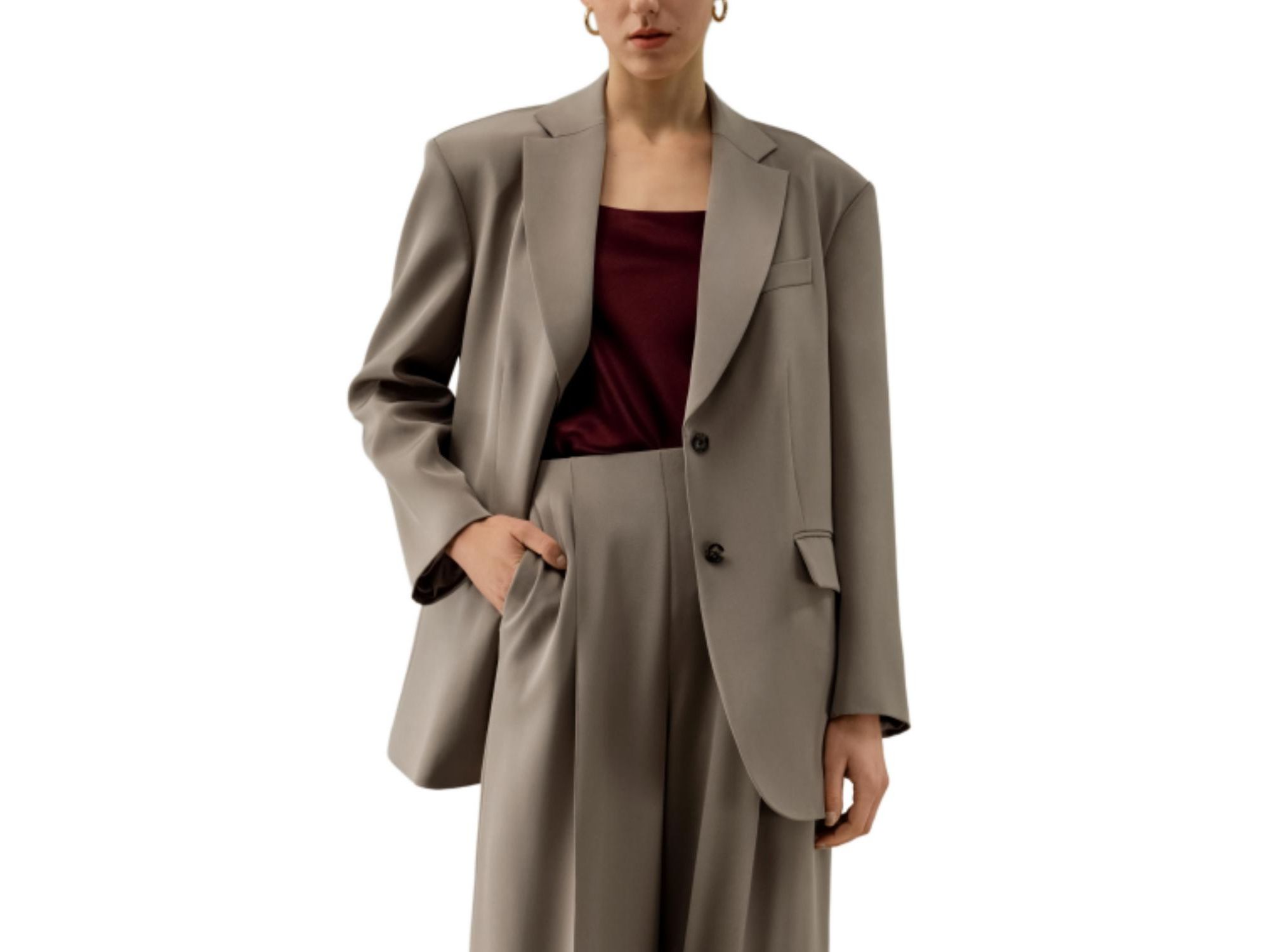 Oversized Padded-Shoulder Silk Blazer - Image 1
