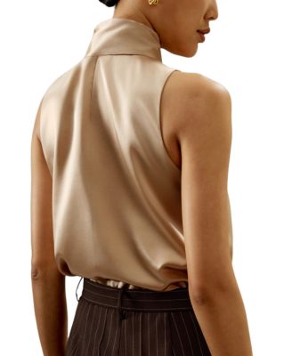 Sleeveless Tie-Neck Silk Blouse