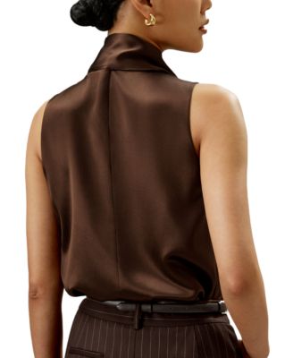 Sleeveless Tie-Neck Silk Blouse
