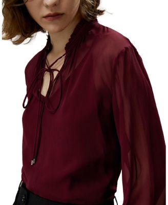 Tie Front Drawstring Georgette Blouse
