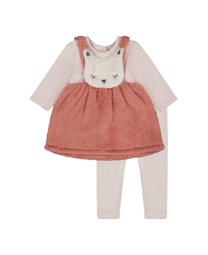 Deux Par Deux Girls' Bi-material Dress And Leggings Set - Baby In Pink