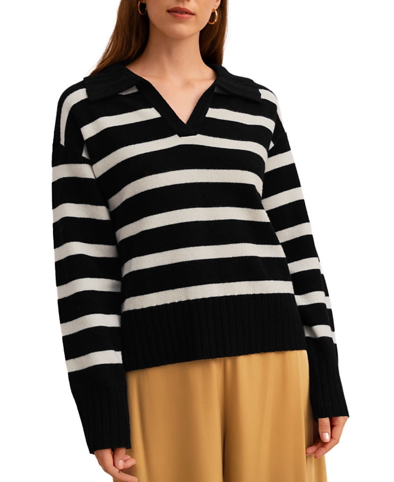 Lilysilk The Gilly Stripe Sweater In Black