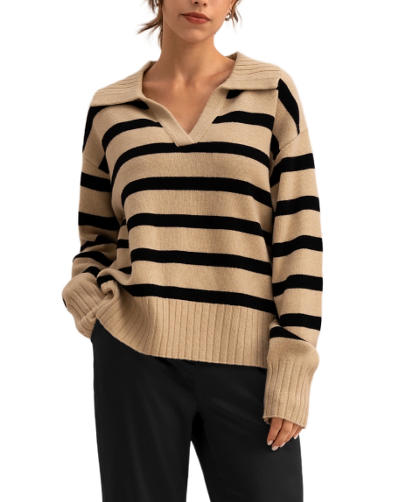 Lilysilk The Tarra Stripe Sweater In Brown
