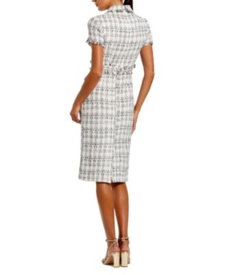 Fitted Bouclé Short Sleeve Button Up Midi Dress