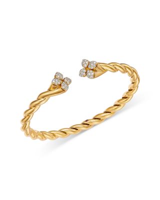 Diamond Twist Open Bangle Bracelet in 18K Yellow Gold, 0.63 tcw