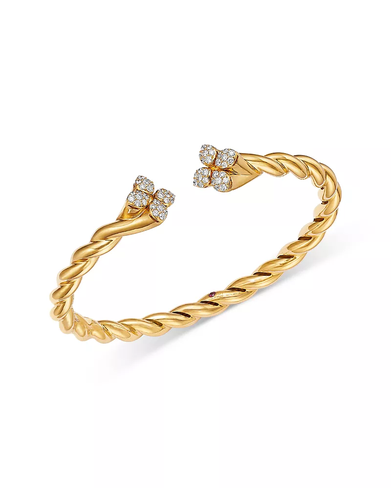 Roberto Coin Diamond Twist Open Bangle Bracelet in 18K Yellow Gold, 0.63 tcw