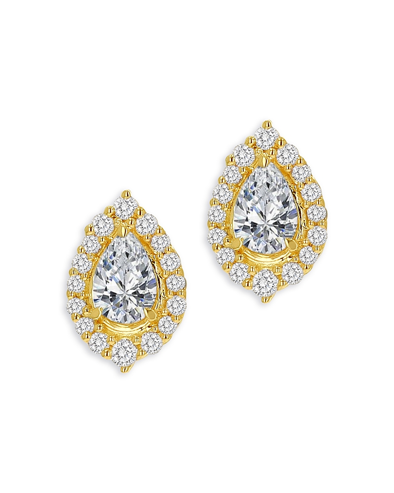 Moon & Meadow 14K Yellow Gold White Topaz Pear Halo Stud Earrings
