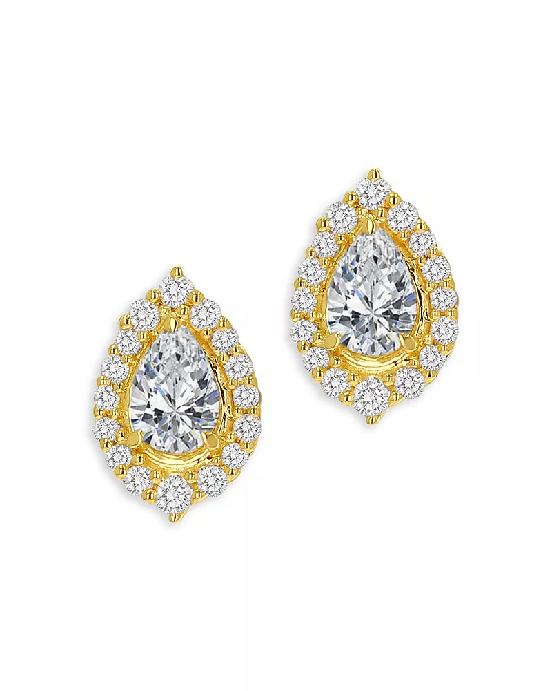 Moon & Meadow 14K Yellow Gold White Topaz Pear Halo Stud Earrings