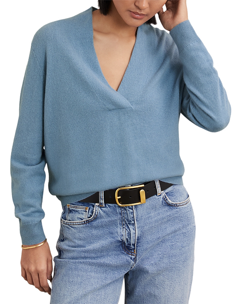 Reiss Womens Blue Mia V-neck Long-sleeve Cashmere Jumper