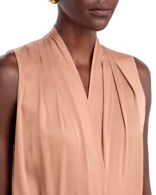 Mila Sleeveless V Neck Pleated Silk Blouse