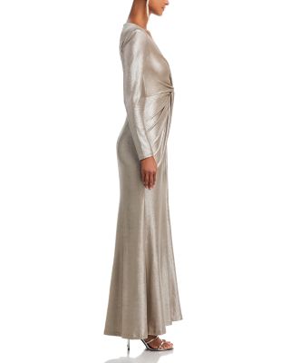 Long Sleeved V Neck Twist Waist Mermaid Gown