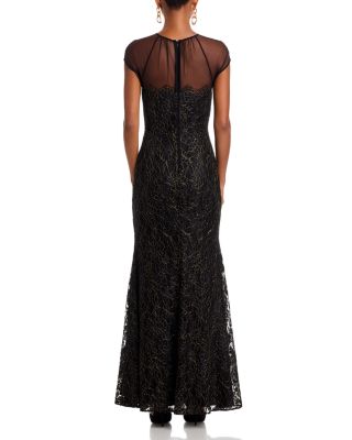 Raglan Cap Sleeve Shirred Illusion Neck Mermaid Gown