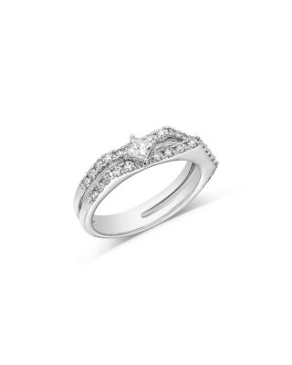 Diamond Princess & Round Double Row Ring in 14K White Gold, 0.75 tcw