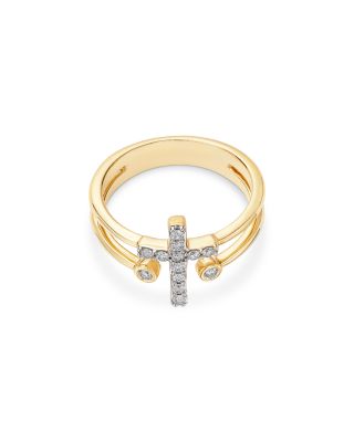 Diamond Cross & Bezel Double Row Ring in 14K Yellow Gold, 0.20 tcw