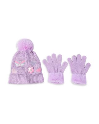 Girls' Butterfly Appliqu&eacute; Hat & Gloves Set - Big Kid