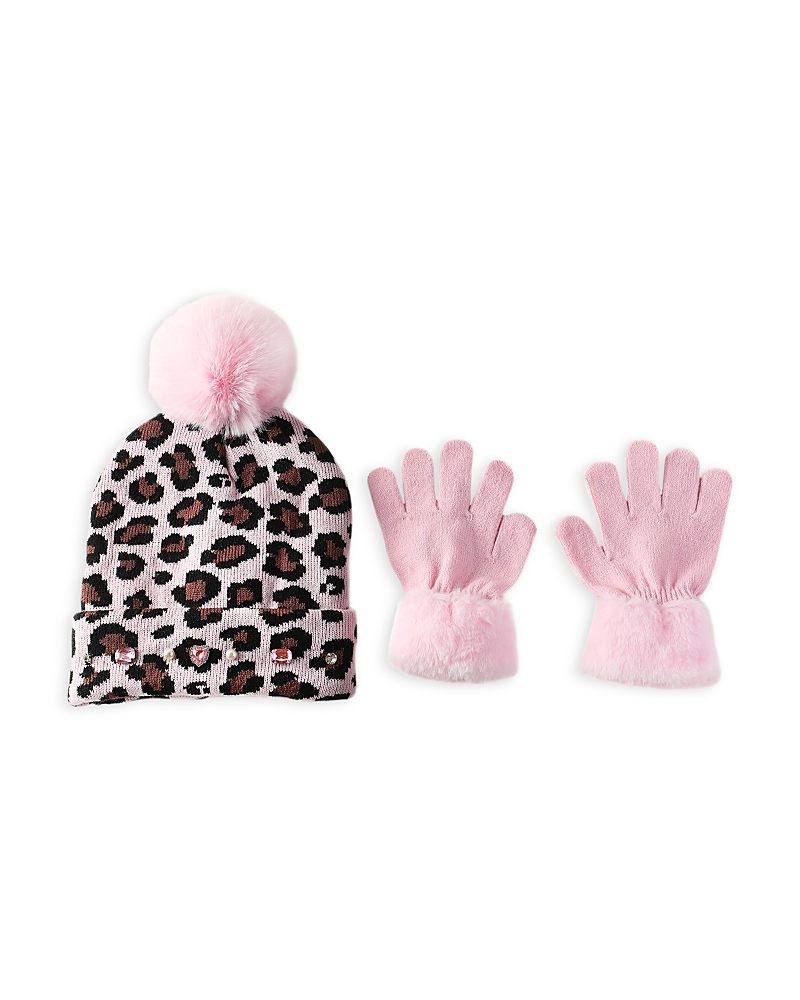 Omg Accessories Girls' Leopard Print Hat & Gloves Set - Big Kid In Multi