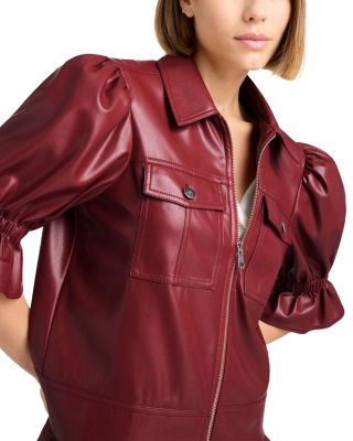 Faux Leather Puff Sleeve Jacket