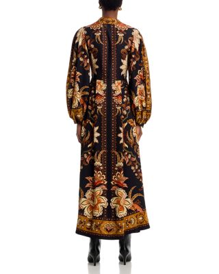 Majestic Garden Buttoned Puff Sleeve Maxi Dress