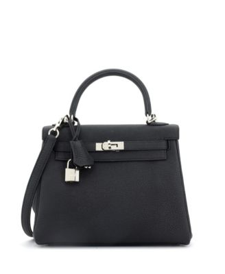  Kelly 25 Handbag Black Togo with Palladium Hardware