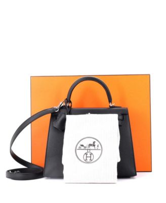  Kelly 25 Handbag Black Epsom with Palladium Hardware