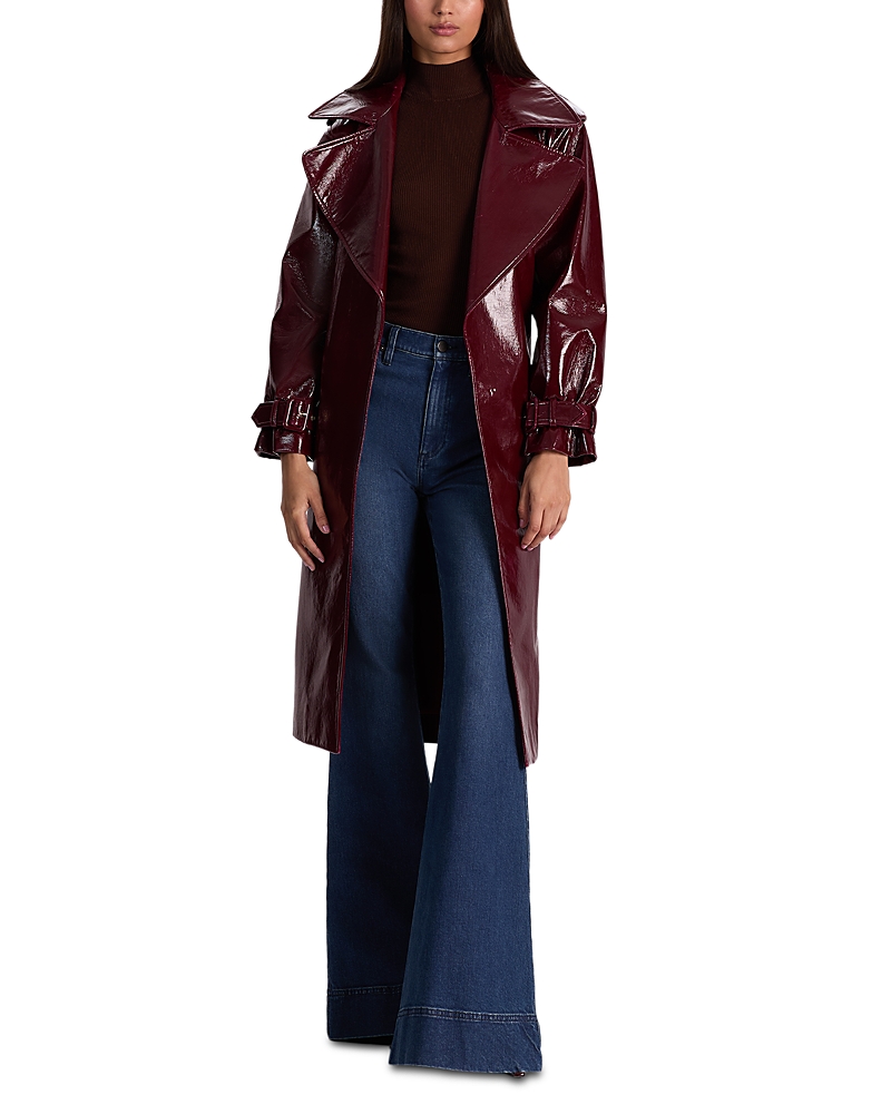 Alice And Olivia Nevada Faux Leather Trench Coat In Burgundy