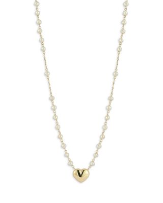 Freshwater Pearl Heart Pendant Necklace in 14K Yellow Gold, 16-18"