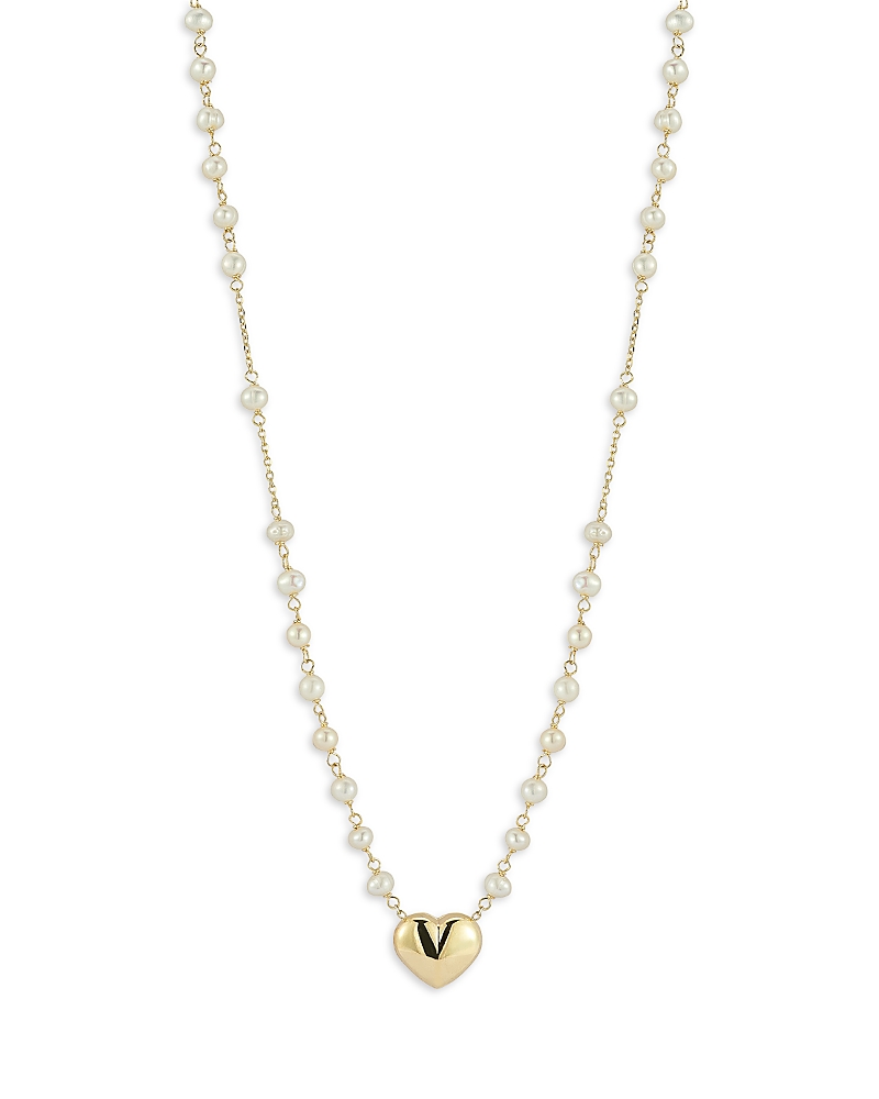Bloomingdale's Fine Collection Freshwater Pearl Heart Pendant Necklace In 14k Yellow Gold, 16-18 In Gold