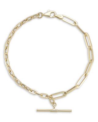 Mixed Chain T Bar Bracelet in 14K Yellow Gold