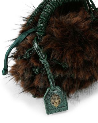 Macrame Crystal Small Faux Fur Bucket Bag