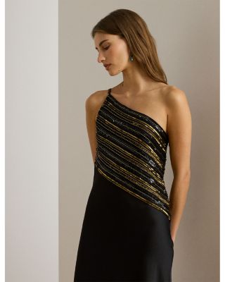 Ralph Lauren Beaded Mesh & Satin One Shoulder Gown | Bloomingdale's Women