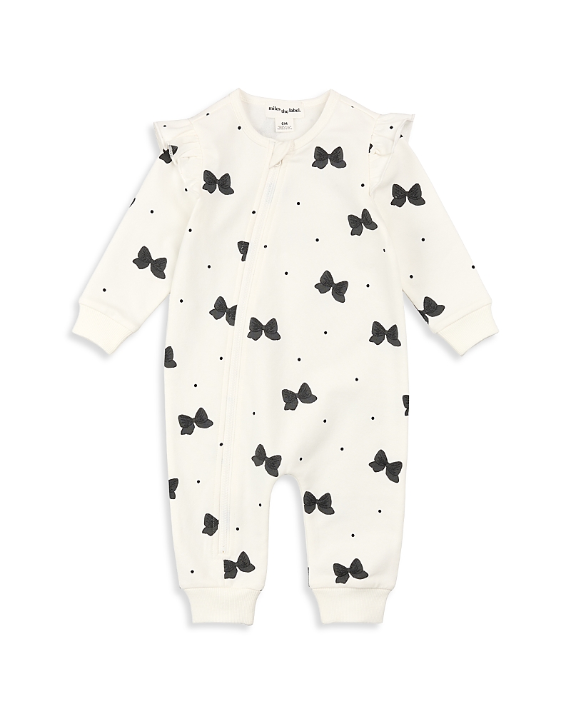 Miles The Label Girls' Glitter Bow Print Ruffled Playsuit - Baby In White