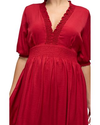 Deep V Smocked Maternity Dress